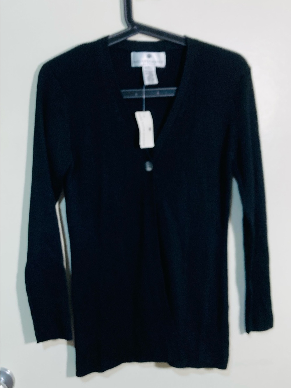 Saks Fifth Avenue Petites Black Cardigan Sweater PS Cotton Rayon Ribbed V-Neck